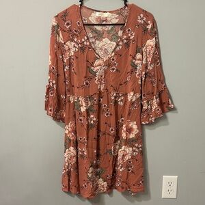 Band of Gypsies Bohemian Vintage Style Floral Rust Midi Dress